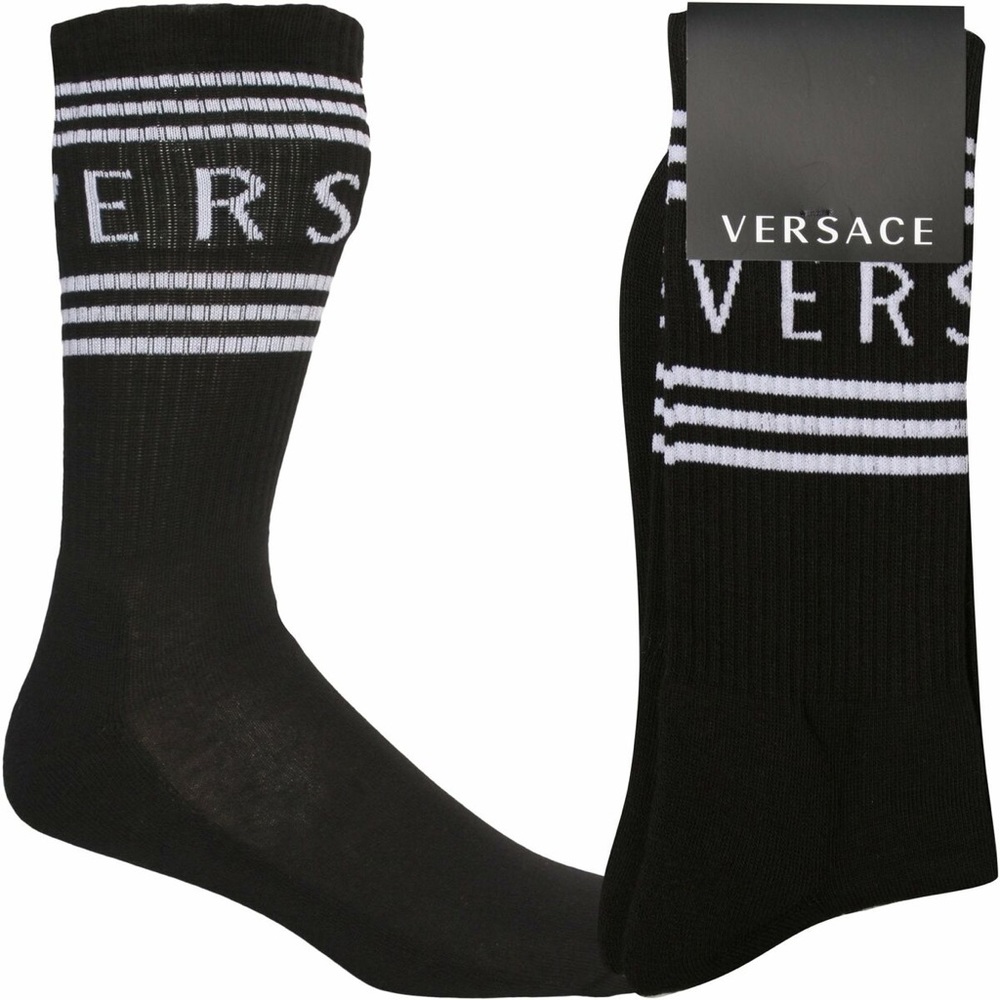 Versace men’s 1990's Vintage Logo Sports Socks Black And White
